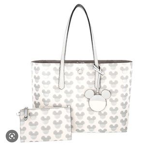 Kate Spade Disney tote white n Silver with clutch included new in plastic still